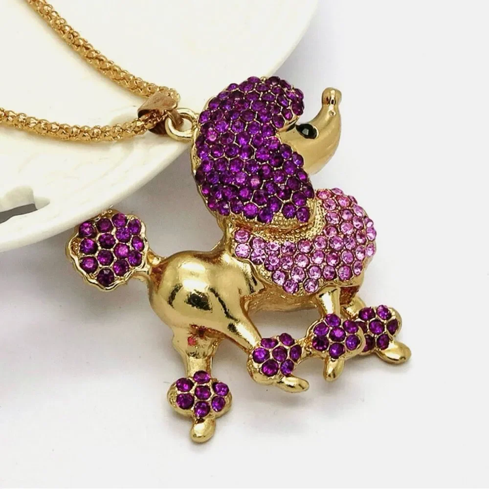 💜 Betsey Johnson Glamorous Purple and Gold Poodle Pendant Necklace 💜
